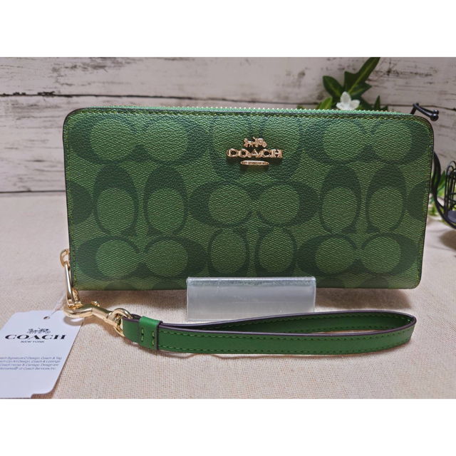 新品COACH コーチ長財布シグネチャー グリーン | atlenergy.com.br