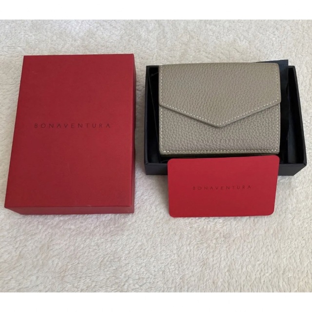 ファッション小物ボナベンチュラ 三つ折り財布 グレージュ✖️ピンクベージュ 箱付き