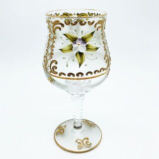 ベネチアングラス ムラノ イタリア ワイングラス クリア ゴールド 金彩 花紋(グラス/カップ)