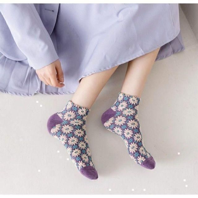 レディース ショートソックス くるぶし アンクル 靴下 花柄 北欧デザイン 5足 レディースのレッグウェア(ソックス)の商品写真