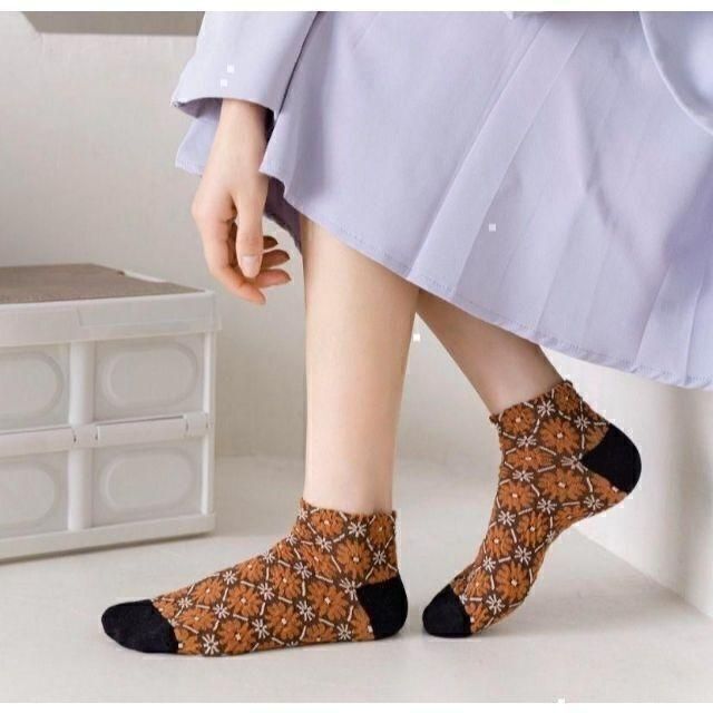 レディース ショートソックス くるぶし アンクル 靴下 花柄 北欧デザイン 5足 レディースのレッグウェア(ソックス)の商品写真