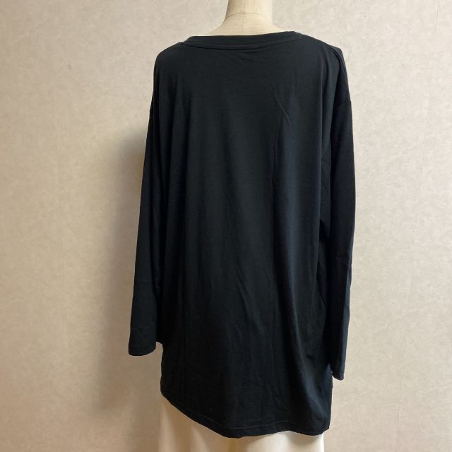 KN1248②＊5L大きいサイズ丸首7分ポケットTシャツ黒 レディースのトップス(カットソー(長袖/七分))の商品写真