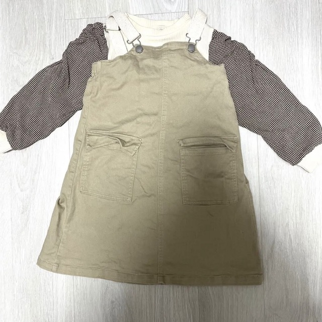 petit main(プティマイン)のプティマイン　ジャンスカ　チェックスリーブ キッズ/ベビー/マタニティのキッズ服女の子用(90cm~)(スカート)の商品写真