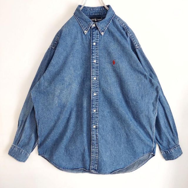 Ralph Lauren(ラルフローレン)のラルフローレン XL デニムシャツ 赤ポニー刺繍 ブルー 青 BD 人気稀少 メンズのトップス(シャツ)の商品写真
