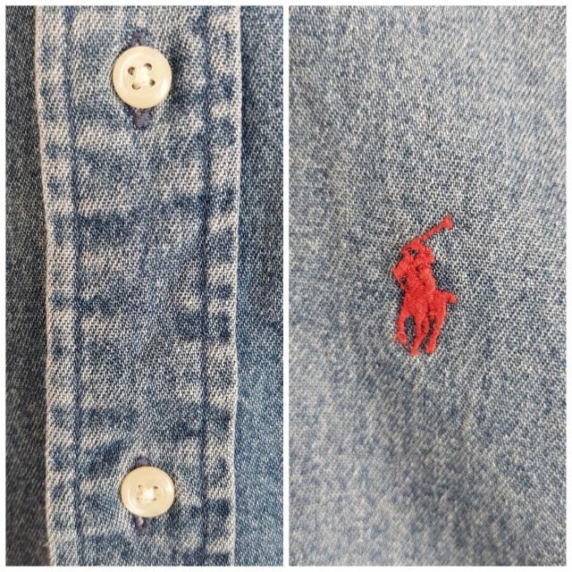 Ralph Lauren(ラルフローレン)のラルフローレン XL デニムシャツ 赤ポニー刺繍 ブルー 青 BD 人気稀少 メンズのトップス(シャツ)の商品写真