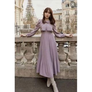 ハーリップトゥ(Her lip to)のLa Rochelle Pleated Dress ホリデー ワンピース ピンク(ロングワンピース/マキシワンピース)