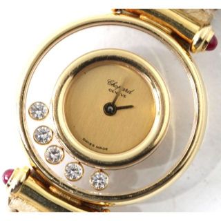 ショパール(Chopard)の美品 ショパール K18YG 18金 ハッピーダイヤ 時計 ルビー 5Pダイヤ(腕時計)