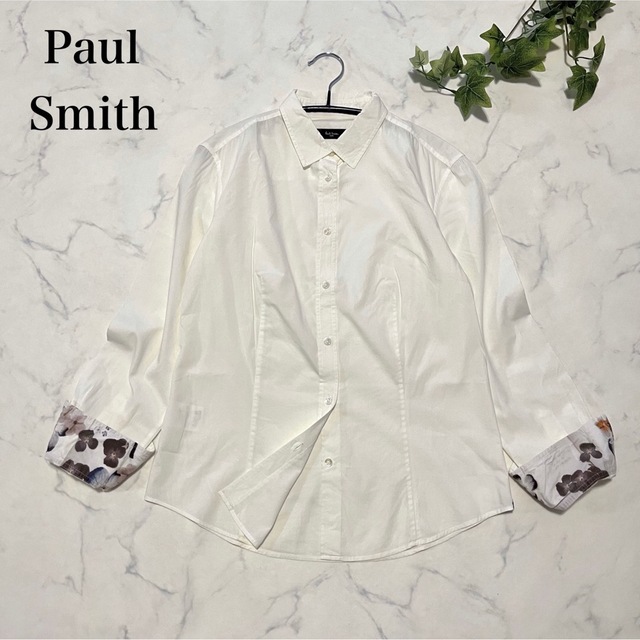 Paul Smith 長袖シャツ　ブラウス ホワイト　花柄　無地　M 38