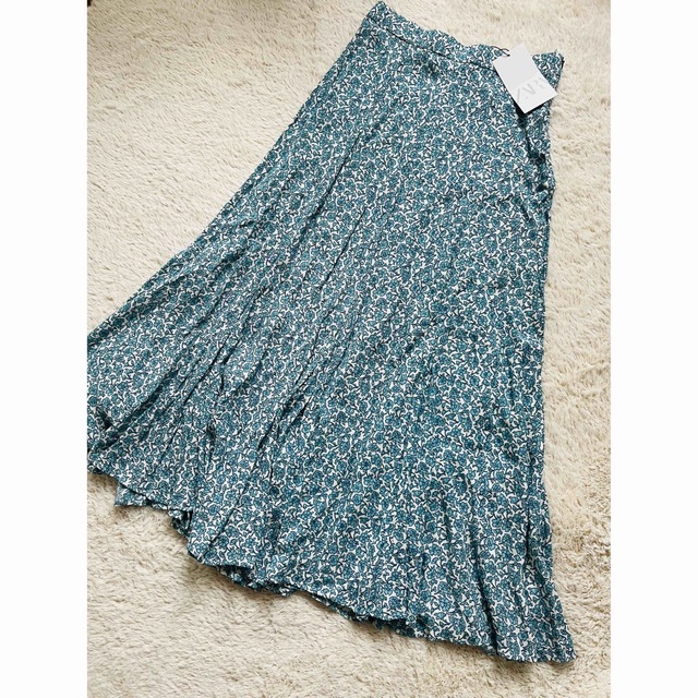 新品　ZARA ザラ　ロングスカート　スカート　花柄　水色　人気　完売