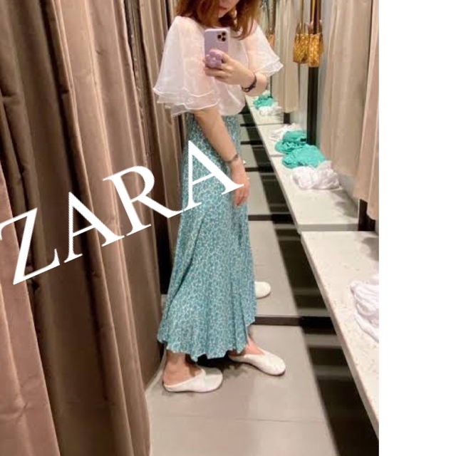 新品　ZARA ザラ　ロングスカート　スカート　花柄　水色　人気　完売