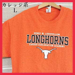 ギルタン(GILDAN)のカレッジ系 ロングホーン デカロゴ プリントTシャツ L tシャツ US古着(Tシャツ/カットソー(半袖/袖なし))