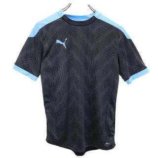 プーマ 半袖 ロゴプリント トレーニングウェア S ブラック×ブルー PUMA スポーツ シャツ Tシャツ メンズ 【中古】  【230430】 メール便可