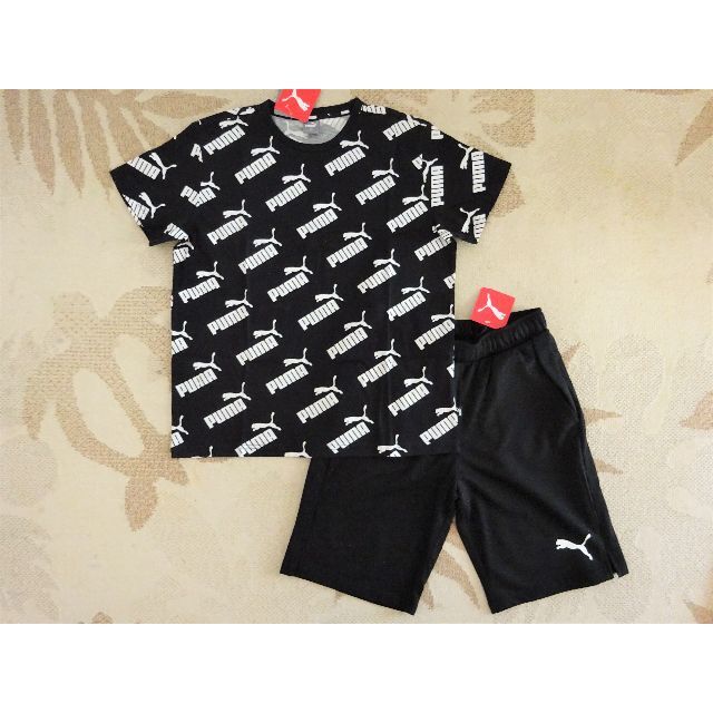 PUMA(プーマ)の新品★PUMAプーマ★150★人気の総柄!!Tシャツ・ハーフパンツ★上下★黒/白 キッズ/ベビー/マタニティのキッズ服男の子用(90cm~)(その他)の商品写真