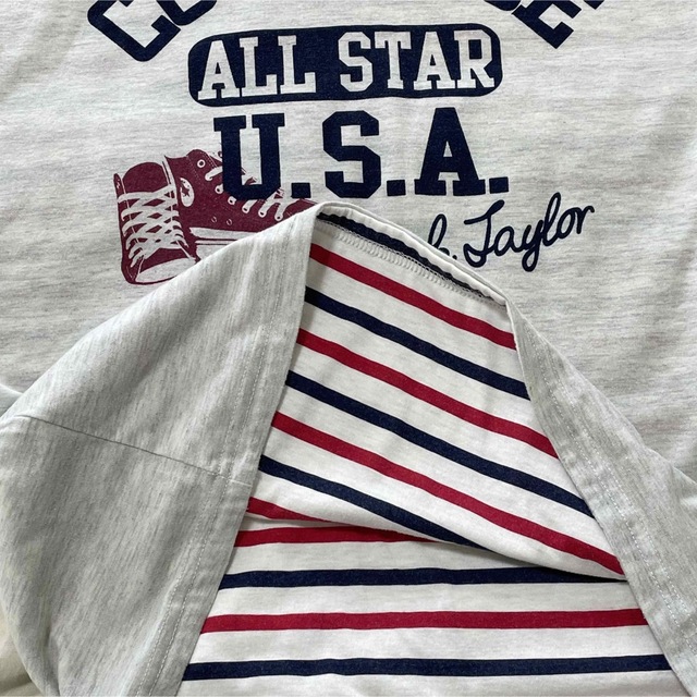 CONVERSE(コンバース)の実はボーダー？裏地のボーダーがうっすら透けるコンバースの個性的Tシャツ(実質M) メンズのトップス(Tシャツ/カットソー(半袖/袖なし))の商品写真