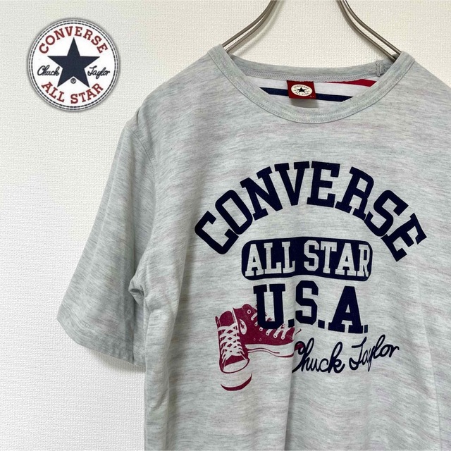 CONVERSE(コンバース)の実はボーダー？裏地のボーダーがうっすら透けるコンバースの個性的Tシャツ(実質M) メンズのトップス(Tシャツ/カットソー(半袖/袖なし))の商品写真