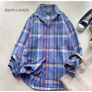 ラルフローレン(Ralph Lauren)のラルフローレン マドラスチェック ボタンダウン コットンシャツ 羽織り ブルー(シャツ/ブラウス(長袖/七分))