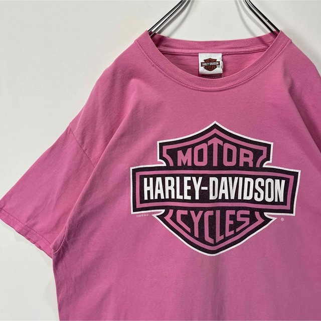 Harley Davidson(ハーレーダビッドソン)のハーレーダビッドソン　Tシャツ ビッグロゴ　ストリート　古着　ピンク　XLサイズ メンズのトップス(Tシャツ/カットソー(半袖/袖なし))の商品写真