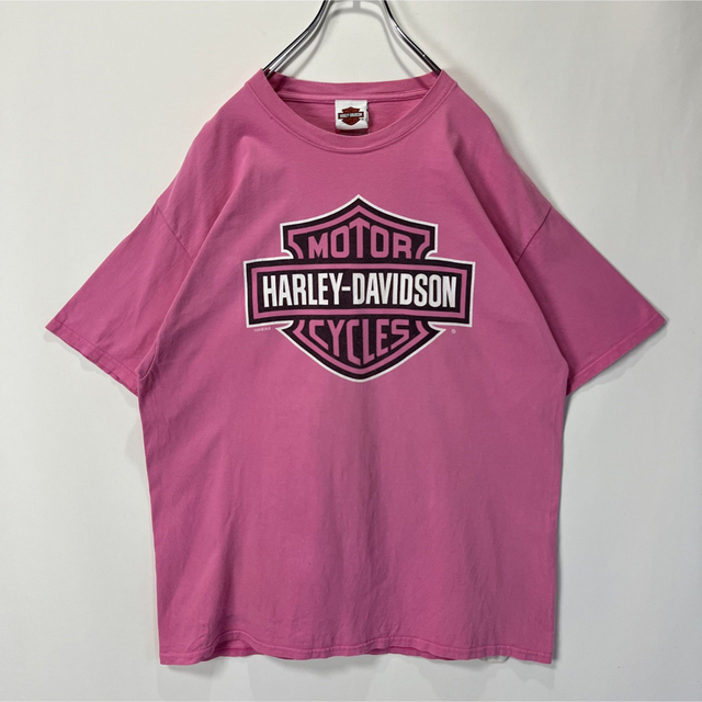 Harley Davidson(ハーレーダビッドソン)のハーレーダビッドソン　Tシャツ ビッグロゴ　ストリート　古着　ピンク　XLサイズ メンズのトップス(Tシャツ/カットソー(半袖/袖なし))の商品写真