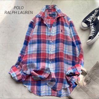 ポロラルフローレン(POLO RALPH LAUREN)のポロラルフローレン 麻 リネン100 リラックスフィット チェックシャツ 赤(シャツ/ブラウス(長袖/七分))