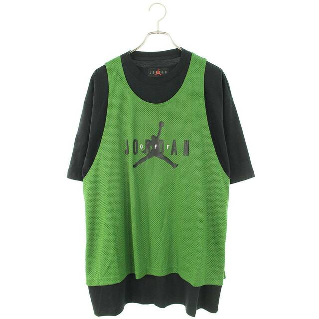 ナイキ ×オフホワイト OFF-WHITE  21AW  JORDAN BRAND AS M J OW SS TOP FOREST CV3524-361 ジョーダンメッシュドッキングTシャツ メンズ M