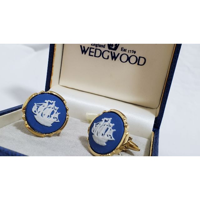 WEDGWOOD(ウェッジウッド)の正規 ウェッジウッド ジャスパー 帆船モチーフカフス 青 白 金 メタル 付属有 メンズのファッション小物(カフリンクス)の商品写真