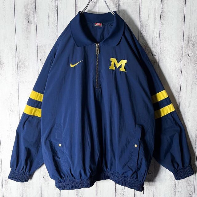 美品 NCAA L 90s】ナイキ ミシガン 両面刺繍 ハーフジップジャケット