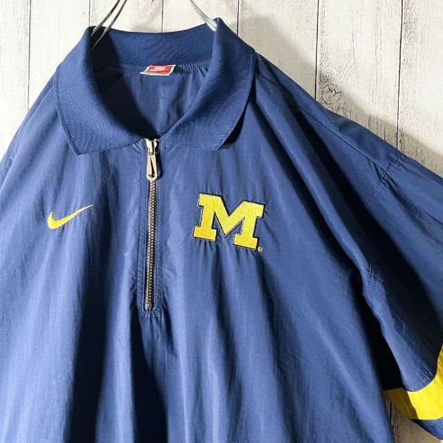 美品 NCAA L 90s】ナイキ ミシガン 両面刺繍 ハーフジップジャケット
