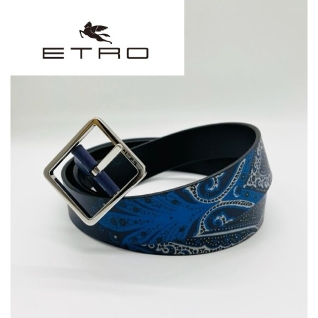 ETRO(エトロ)の【ちゃー様】エトロ ベルト　ブルーxネイビー　本革100　メンズ　イタリア製 メンズのファッション小物(ベルト)の商品写真