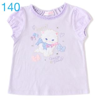 メゾピアノ(mezzo piano)のメゾピアノ　ネコレースアップリケTシャツ　140(Tシャツ/カットソー)