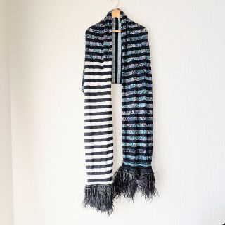 サカイ(sacai)のSacai サカイ　ロングマフラー　フェザーフリンジ　ペイズリー×ボーダー(マフラー/ショール)