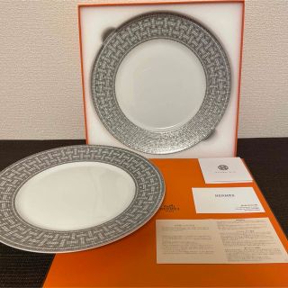 説明書純正箱リボン新品 2枚 HERMES エルメス〈モザイク24〉プラチナ シリアルプレート