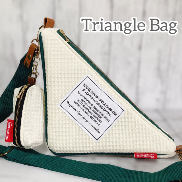 Triangle bag＆ポーチset／white waffle fabric - バッグ