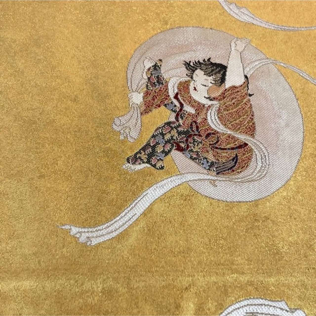 逸品】加賀友禅巨匠 初代由水十久監修 長島織物 瀞金錦 袋帯 『風神