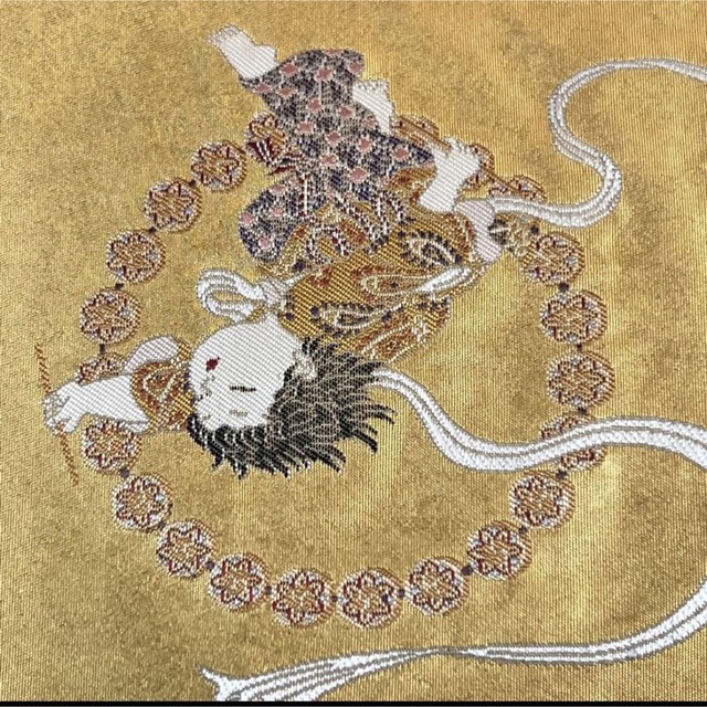 逸品】加賀友禅巨匠 初代由水十久監修 長島織物 瀞金錦 袋帯 『風神