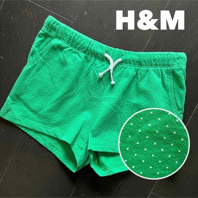 H&M(エイチアンドエム)のH&M【2回着用】120cm ドット柄 コットンショートパンツ（緑） キッズ/ベビー/マタニティのキッズ服女の子用(90cm~)(パンツ/スパッツ)の商品写真