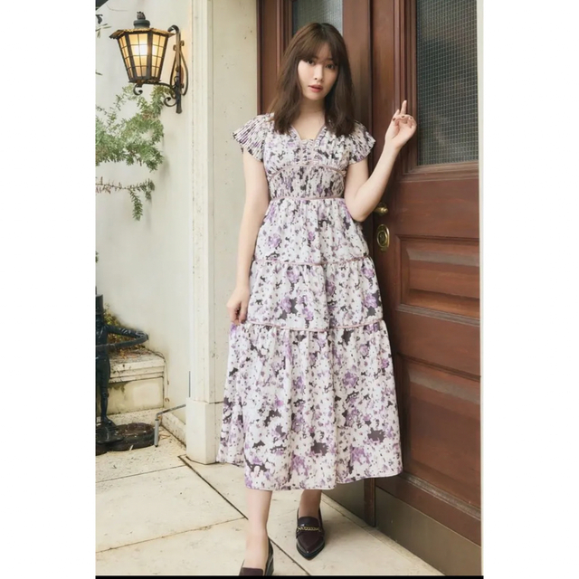 103ウエストherlipto Watercolor Floral Tiered Dress