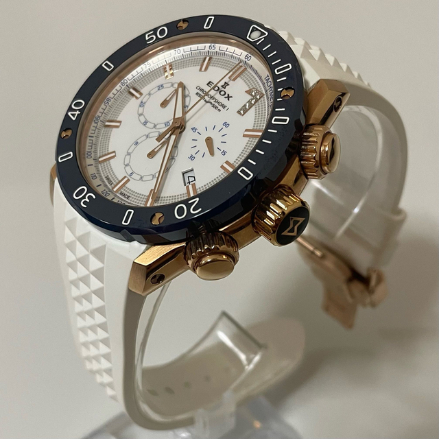 限定100本　EDOX エドックス　クロノオフショア１　 ダイヤ　ネイビー×白