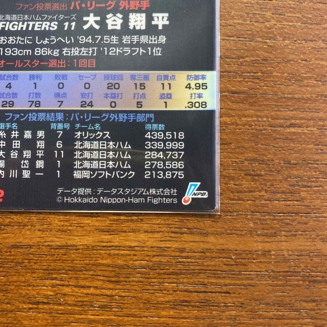 北海道日本ハムファイターズ(ホッカイドウニホンハムファイターズ)の大谷翔平　プロ野球チップス　2013 ルーキー エンタメ/ホビーのタレントグッズ(スポーツ選手)の商品写真