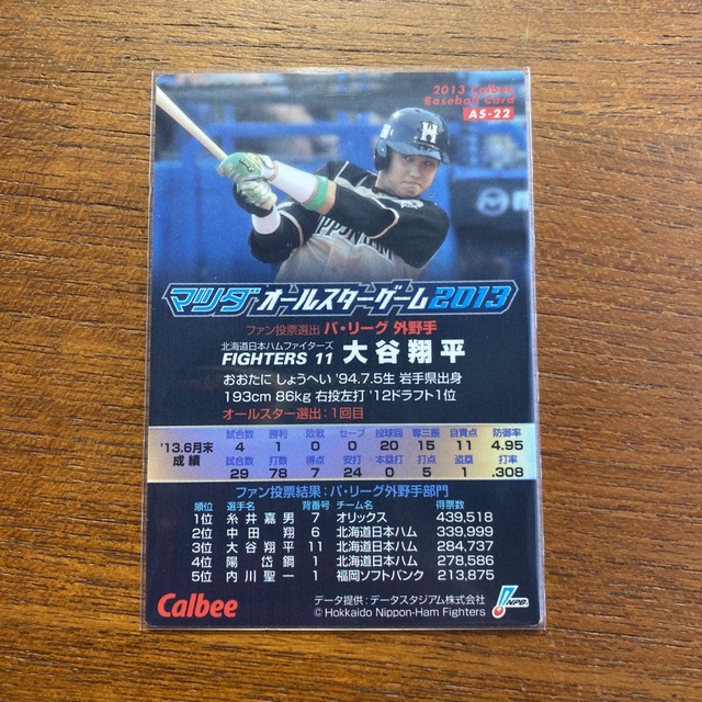 北海道日本ハムファイターズ(ホッカイドウニホンハムファイターズ)の大谷翔平　プロ野球チップス　2013 ルーキー エンタメ/ホビーのタレントグッズ(スポーツ選手)の商品写真