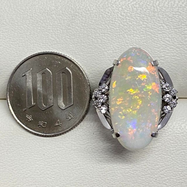 Pt900　天然大粒オパールリング　サイズ13.5号　プラチナ　11.5g レディースのアクセサリー(リング(指輪))の商品写真