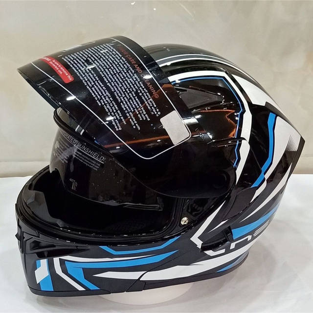 バイクシステムヘルメットフルフェイスヘルメット　ダブルレンズ バイクヘルメットブルー