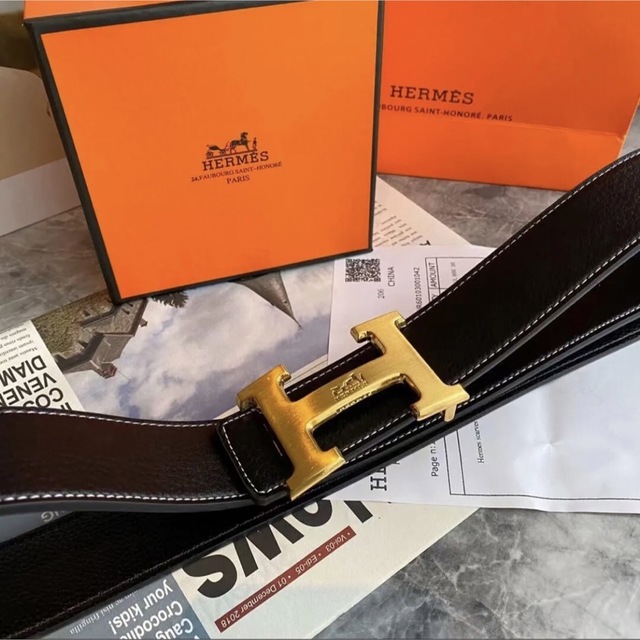 HERMES/エルメス 38mmカーフスキンレザーベルト ブラック