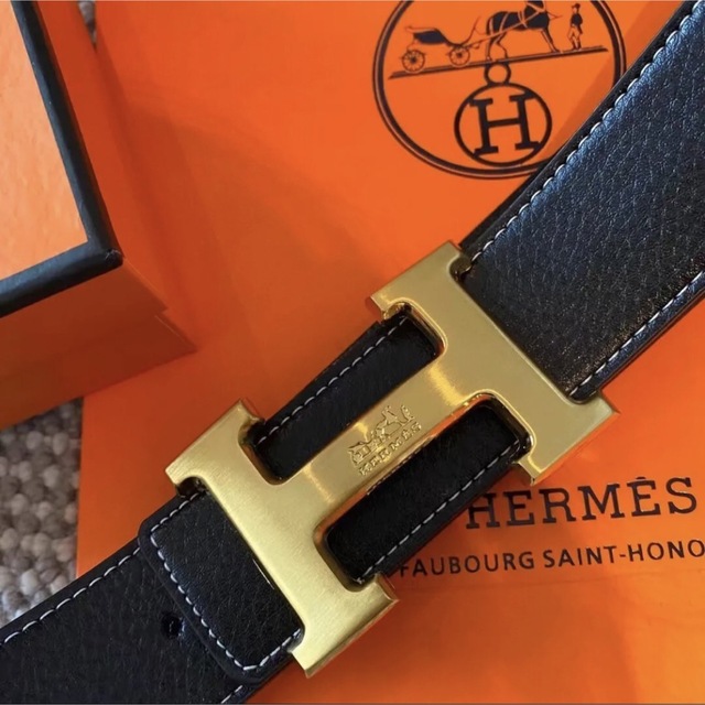 HERMES/エルメス 38mmカーフスキンレザーベルト ブラック