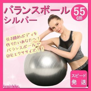 バランスボールシルバー55cm　ヨガジムフィットネスエクササイズ姿勢矯正*71*(ヨガ)