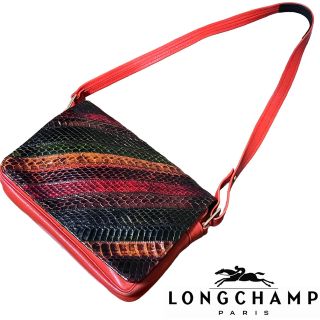 ロンシャン(LONGCHAMP)の希少　LONGCHAMP レザー　パイソン　ショルダーバッグ オレンジ　肩掛け　(ショルダーバッグ)