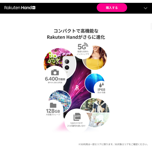 Rakuten(ラクテン)の新品『Rakuten Hand 5G P780 ブラック 』購入証明書＊即日発送 スマホ/家電/カメラのスマートフォン/携帯電話(スマートフォン本体)の商品写真