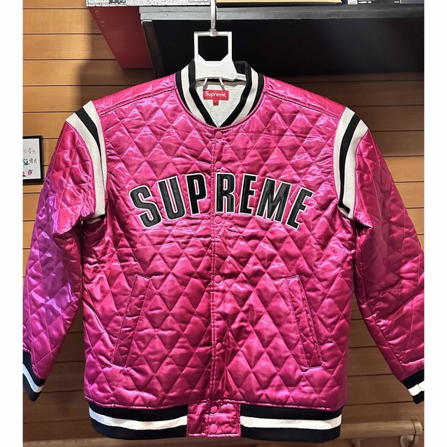 supreme Quilted Satin Varsity Jacket