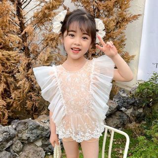 シフォンフリルとレースがかわいい♡ワンピース型水着♡女の子 110 キッズ 幼児(水着)