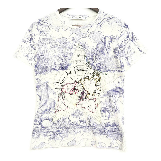 Dior(ディオール)のディオール ピエトロ ルッフォ アラウンドザワールド Tシャツ クリスチャンディオール 043T03PR446 レディース ホワイト Dior 【中古】 【アパレル・小物】 レディースのトップス(Tシャツ(半袖/袖なし))の商品写真