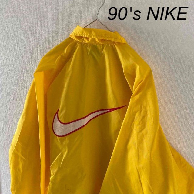 90'sNIKEナイキナイロンジャケットコーチジャケットイエロー黄xlメンズ長袖